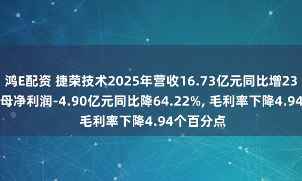鸿E配资 捷荣技术2025年营收16.73亿元同比增23.32%, 归母净利润-4.90亿元同比降64.22%, 毛利率下降4.94个百分点